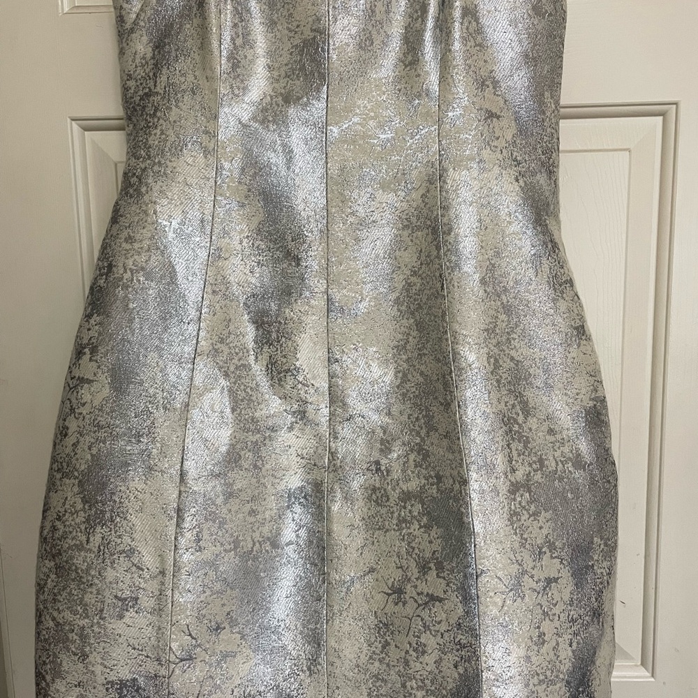 Halston Heritage Silver Strapless Sheath Dress